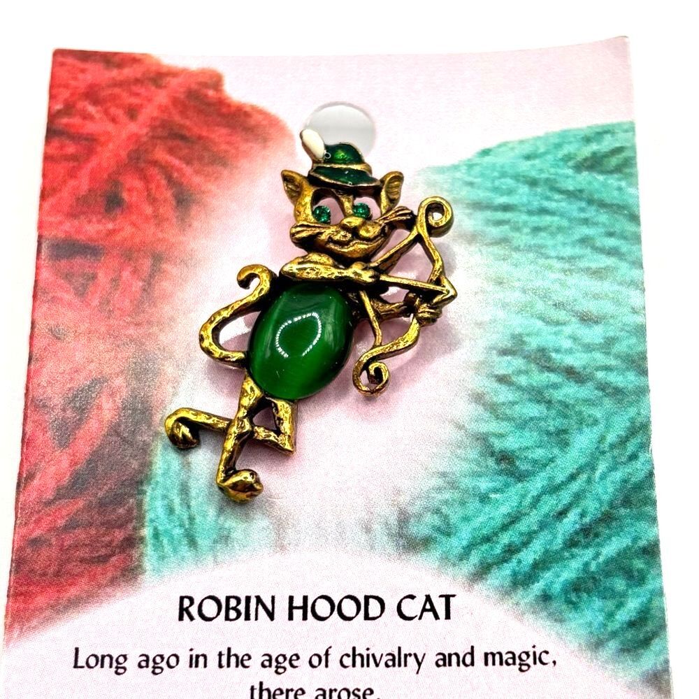 Gold and Green Cat Brooch Lapel Pin